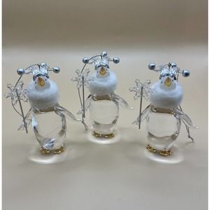 SET OF 3 SOLID CLEAR ACRYLIC PINGUIN ORNAMENTS BY TAHARI HOME